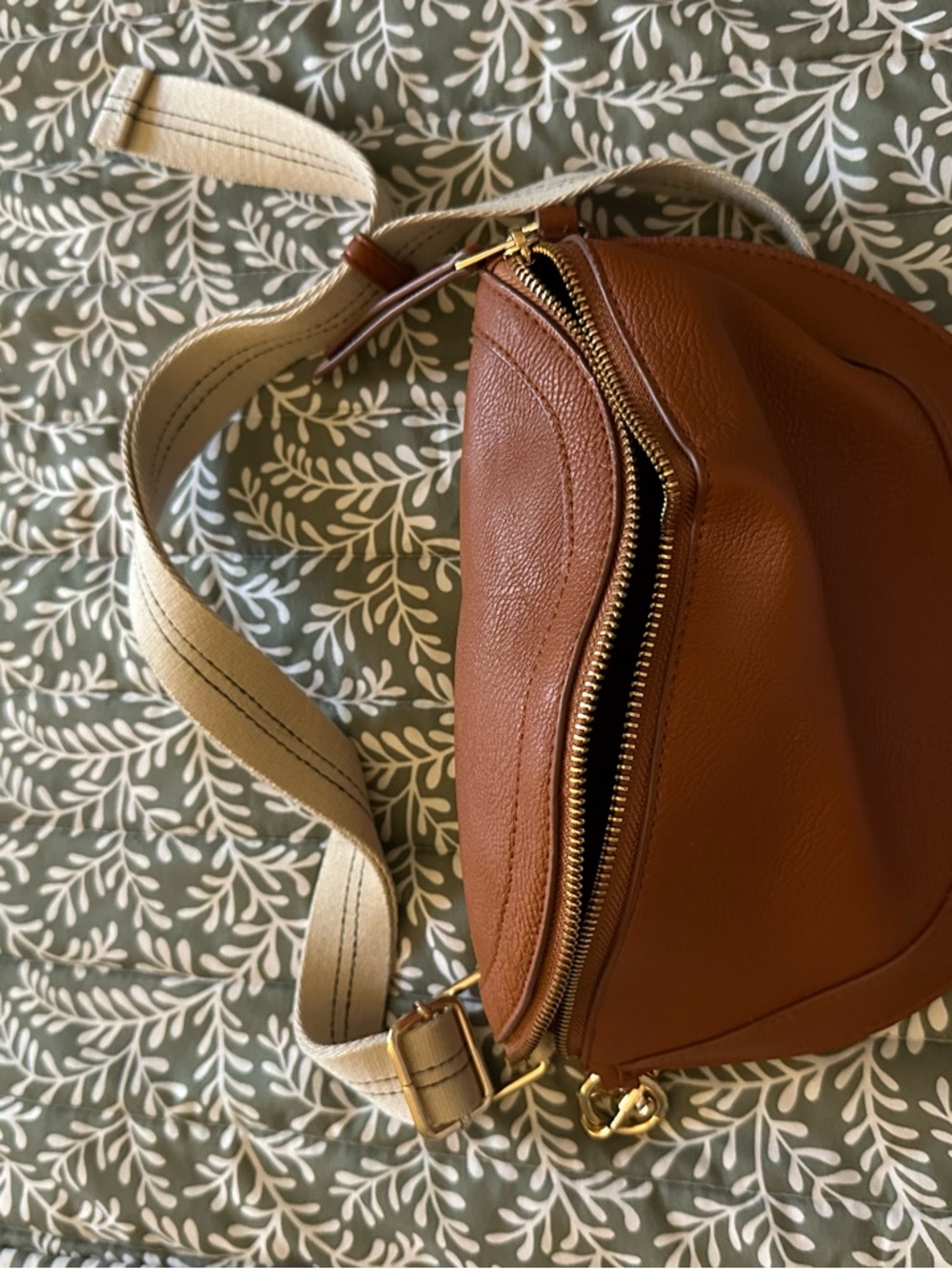 Universal Thread Brown Leather Crossbody with Cream Canvas Strap